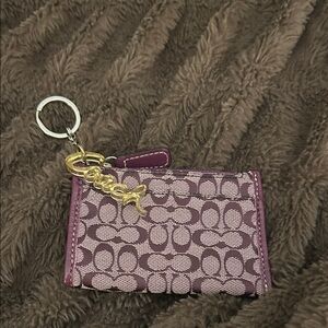 Coach Purple Signature Card Case Keyring with Gold Charm